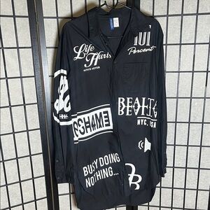 H&M Black Button-Up Shirt with Blue Label